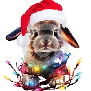 A little bunny celebrates Christmas by AI generated photo